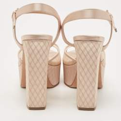 Dior Beige Satin and Mesh Platform Ankle Strap Sandals Size 38