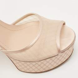 Dior Beige Satin and Mesh Platform Ankle Strap Sandals Size 38