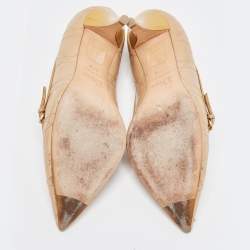 Pre Owned Dior Beige Cannage Leather Buckle Embellished Pointed Toe Pumps Size 37.5