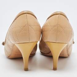 Pre Owned Dior Beige Cannage Leather Buckle Embellished Pointed Toe Pumps Size 37.5