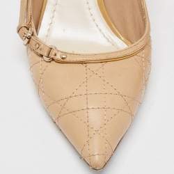 Pre Owned Dior Beige Cannage Leather Buckle Embellished Pointed Toe Pumps Size 37.5