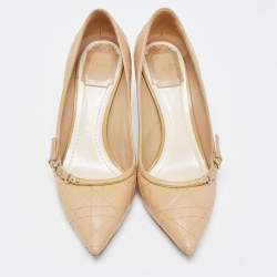Pre Owned Dior Beige Cannage Leather Buckle Embellished Pointed Toe Pumps Size 37.5