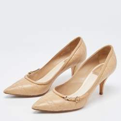Pre Owned Dior Beige Cannage Leather Buckle Embellished Pointed Toe Pumps Size 37.5