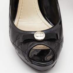 Pre Owned Dior Black Cannage Quilted And Patent Leather Bow Pumps Size 38.5