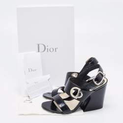 Dior Black Leather Block Heel Ankle Strap Sandals Size 38