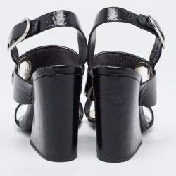 Dior Black Leather Block Heel Ankle Strap Sandals Size 38