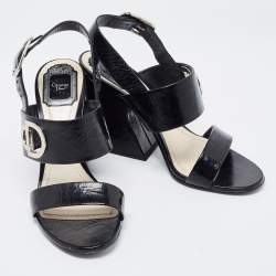 Dior Black Leather Block Heel Ankle Strap Sandals Size 38
