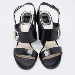 Dior Black Leather Block Heel Ankle Strap Sandals Size 38