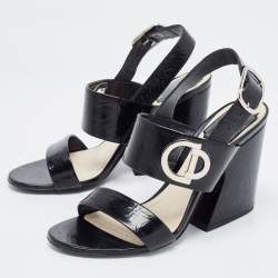Dior Black Leather Block Heel Ankle Strap Sandals Size 38