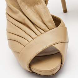 Dior Beige Quilted Leather Peep Toe Ruffle Detail Bow Slingback Sandals Size 37.5