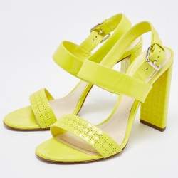 Dior Yellow Patent Block Heel Ankle Strap Sandals Size 39