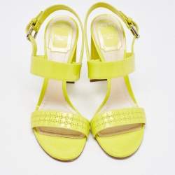 Dior Yellow Patent Block Heel Ankle Strap Sandals Size 39