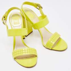 Dior Yellow Patent Block Heel Ankle Strap Sandals Size 39