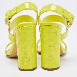 Dior Yellow Patent Block Heel Ankle Strap Sandals Size 39