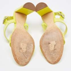 Dior Yellow Patent Block Heel Ankle Strap Sandals Size 39