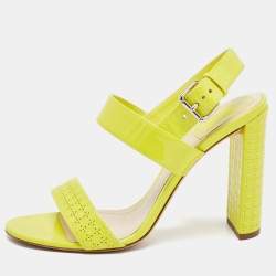 Dior Yellow Patent Block Heel Ankle Strap Sandals Size 39