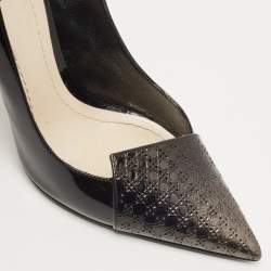 Pre Owned Dior Black Patent Leather Cannage Cap Toe Spade Pumps Size 38