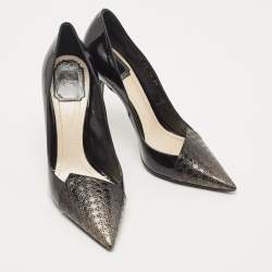 Pre Owned Dior Black Patent Leather Cannage Cap Toe Spade Pumps Size 38