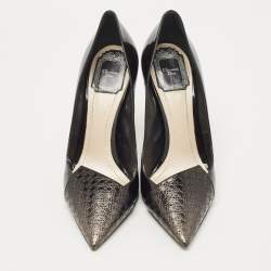 Pre Owned Dior Black Patent Leather Cannage Cap Toe Spade Pumps Size 38