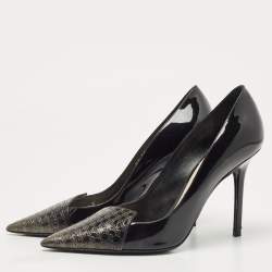 Pre Owned Dior Black Patent Leather Cannage Cap Toe Spade Pumps Size 38
