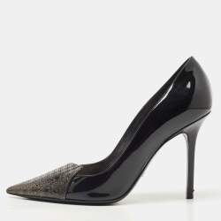 Pre Owned Dior Black Patent Leather Cannage Cap Toe Spade Pumps Size 38