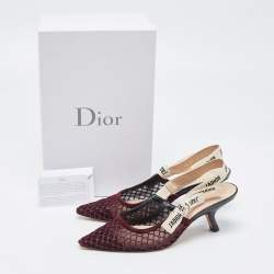 Dior Burgundy Suede and Mesh J'adior Slingback Pumps Size 38.5