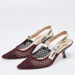 Dior Burgundy Suede and Mesh J'adior Slingback Pumps Size 38.5