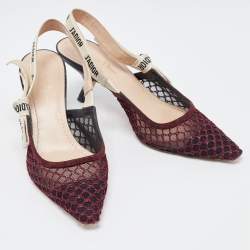 Dior Burgundy Suede and Mesh J'adior Slingback Pumps Size 38.5