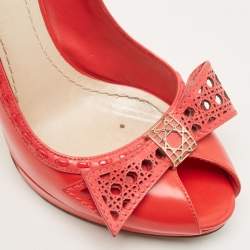 Pre Owned Dior Pink Leather Cannage Bow Peep Toe Platform Pumps Size 38