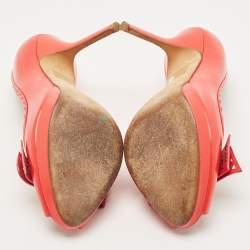 Pre Owned Dior Pink Leather Cannage Bow Peep Toe Platform Pumps Size 38