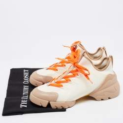 Pre Owned Dior White/Beige PVC and Fabric D-Connect Sneakers Size 38