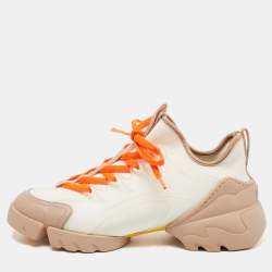 Pre Owned Dior White/Beige PVC and Fabric D-Connect Sneakers Size 38