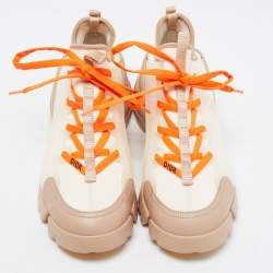 Pre Owned Dior White/Beige PVC and Fabric D-Connect Sneakers Size 38