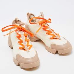 Pre Owned Dior White/Beige PVC and Fabric D-Connect Sneakers Size 38