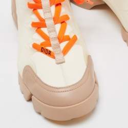 Pre Owned Dior White/Beige PVC and Fabric D-Connect Sneakers Size 38
