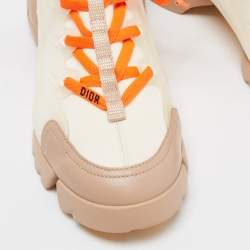 Pre Owned Dior White/Beige PVC and Fabric D-Connect Sneakers Size 38
