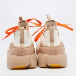 Pre Owned Dior White/Beige PVC and Fabric D-Connect Sneakers Size 38