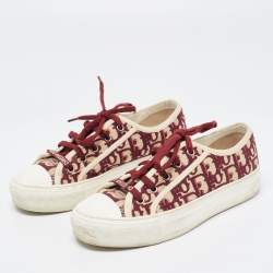 Pre Owned Dior Burgundy/White Canvas Walk'n'Dior Lace Up Sneakers Size 36