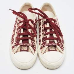 Pre Owned Dior Burgundy/White Canvas Walk'n'Dior Lace Up Sneakers Size 36