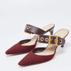 Dior Burgundy Leather and Mesh D Dior Buckle Mule Sandals Size 40