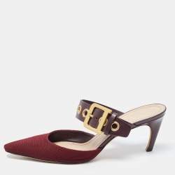Dior Burgundy Leather and Mesh D Dior Buckle Mule Sandals Size 40