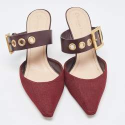 Dior Burgundy Leather and Mesh D Dior Buckle Mule Sandals Size 40