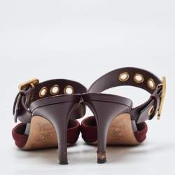 Dior Burgundy Leather and Mesh D Dior Buckle Mule Sandals Size 40