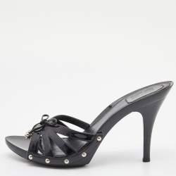 Dior Black Patent Leather Bow Strappy Slide Sandals Size 42