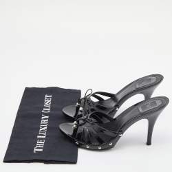 Dior Black Patent Leather Bow Strappy Slide Sandals Size 42