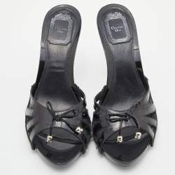 Dior Black Patent Leather Bow Strappy Slide Sandals Size 42