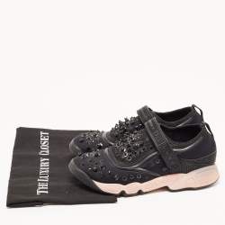 مملوكة مسبقًا حذاء رياضي ديور فيوجن شبكة ونيوبرين أسود مزخرف لازق فولكيرو مقاس 36