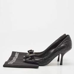 Pre Owned Dior Black Quilted Cannage Leather And Patent Bow Detail Peep Toe Pumps Size 37