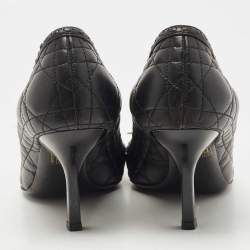 Pre Owned Dior Black Quilted Cannage Leather And Patent Bow Detail Peep Toe Pumps Size 37