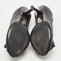 Pre Owned Dior Black Quilted Cannage Leather And Patent Bow Detail Peep Toe Pumps Size 37